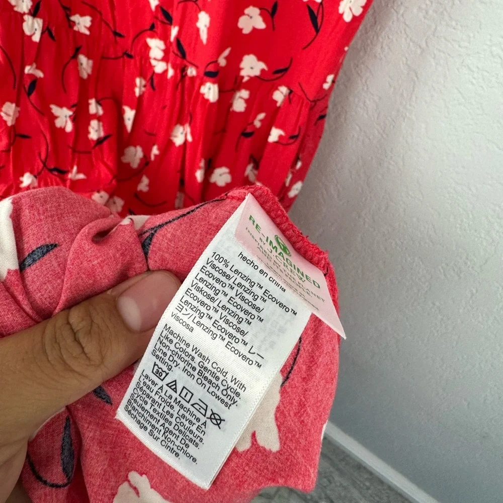 J. Crew Red Orange Floral Puff Sleeve Tiered Midi Dress sz.XS
